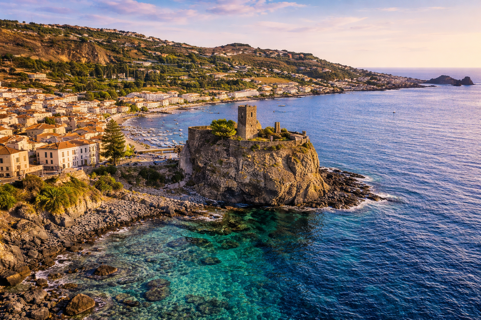 castello normanno al tramonto di aci